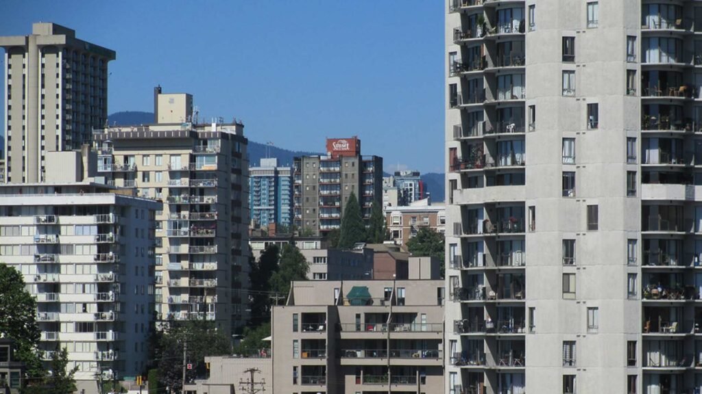 Dense west end apartments from Burrard Street Bridge