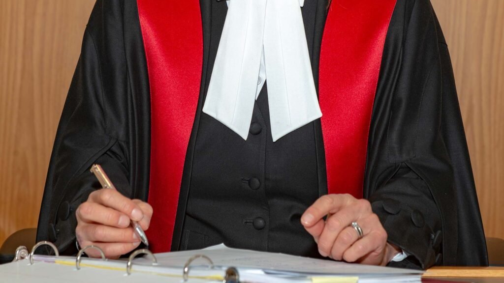 Judicial reviewing document on the desk